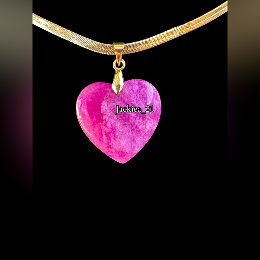 💙❤️ .925 Sterling silver and gold plated. Choker with Pink Jade Heart Pendant - Picture 4 of 6